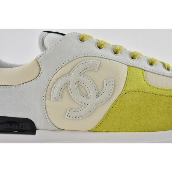 Chanel 22P Mens Ivory Grey Yellow CC Logo Low Top Lace Up Trainer Sneaker 44 11 - Picture 2 of 9